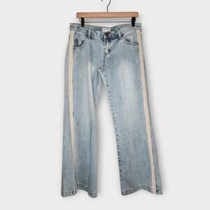 One Teaspoon Womens Wide Leg Blue Jeans Cream Side Stitch 28 Modern Denim